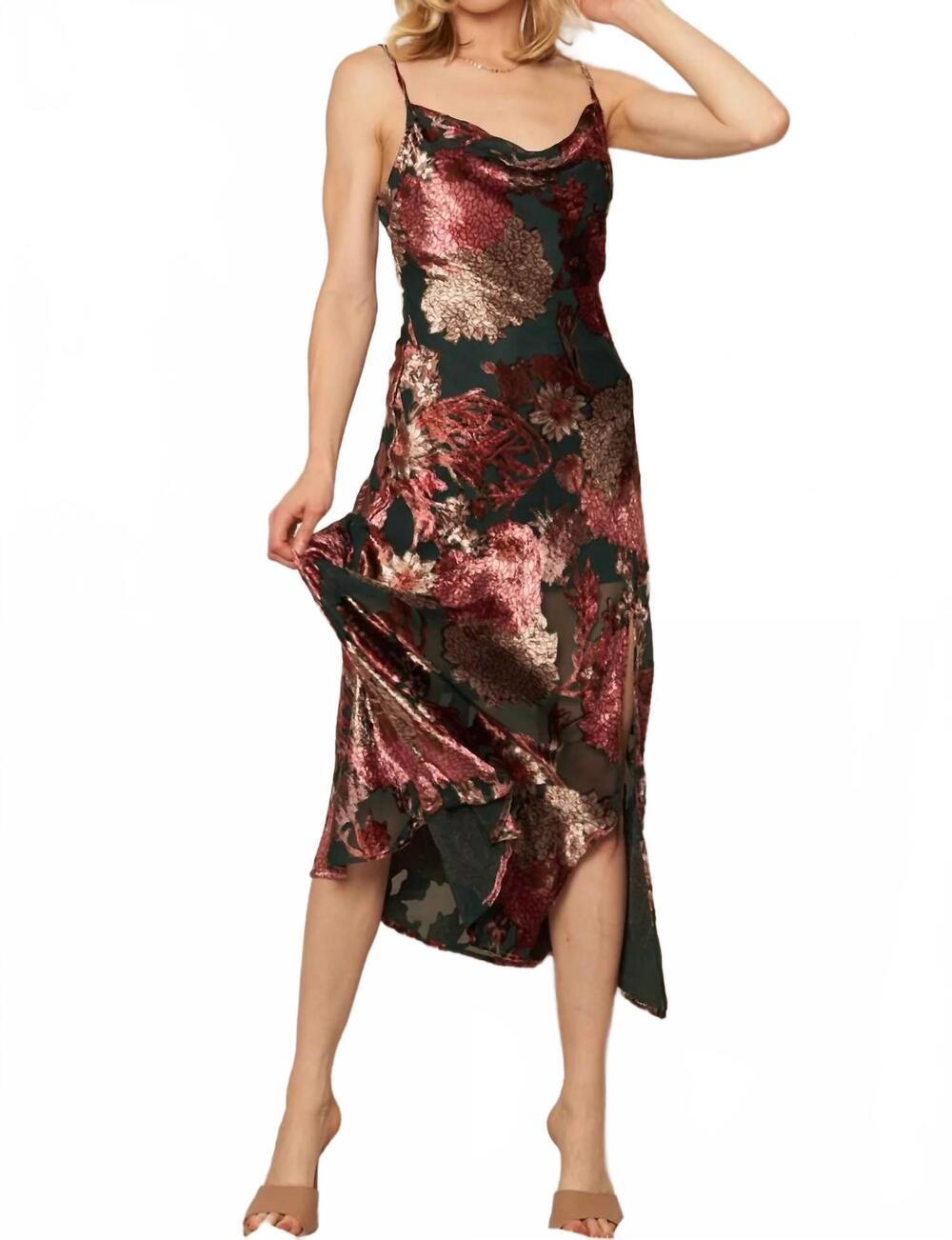 NEW EN CREME velvet rose midi dress in dark green